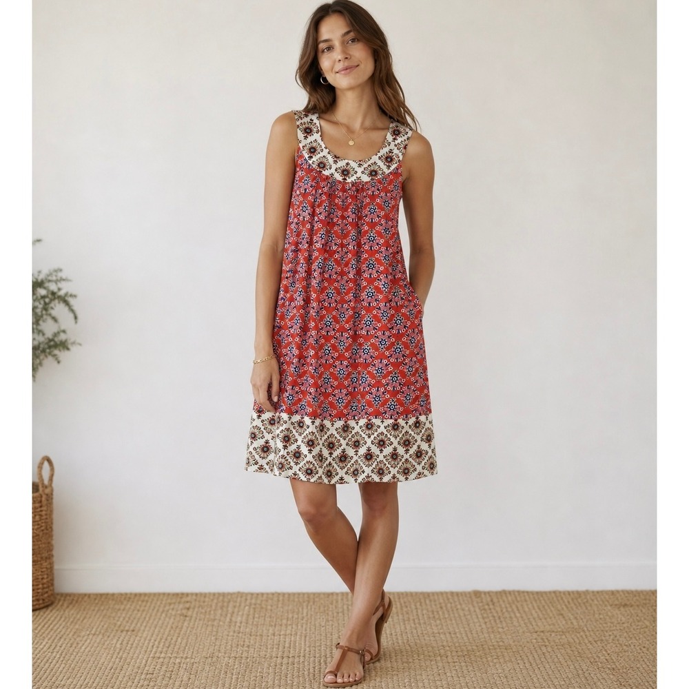 Boden Red Floral Sleeveless Shift Mini Dress Womens 2 NWT